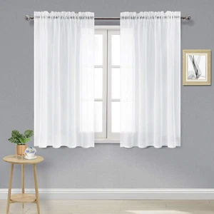 DWCN White Sheer Curtains Semi Transparent 52"W x 54"L (Pack of 2), - Picture 1 of 9