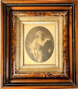 Antique Wooden Picture Frame 15"x17", burl inner edge, painted, inner fits 8x10
