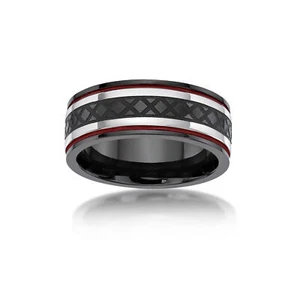 Schwarz Ionen plattiert Edelstahl & rot Harz strukturiert Ring Schmuck für Männer - 8 mm - Bild 1 von 15