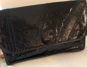 Cartera de hombro de cuero vintage Carlos Falchi de piel de serpiente negra/azul marino - Imagen 1 de 7