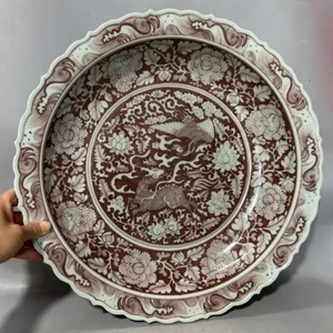 M Hermosa placa de porcelana roja esmaltada de la dinastía Ming china - Imagen 1 de 9