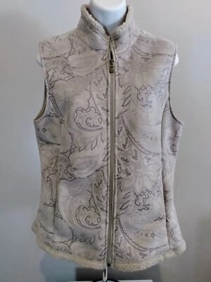 Carole Little Vintage/Boho/Retro Suede Sherpa Vest Tan/Gray Paisley Sz Medium M - Image 1 of 4