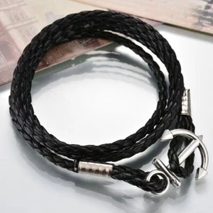 Adjustable Leather Rope Nautical Anchor Bracelet Bangle Cuff Wristband Wrap Men - Picture 1 of 6