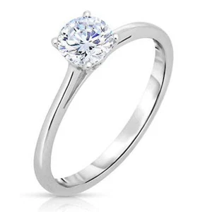 Solid 925 Sterling Silver 1Ct Solitaire Round Brilliant Engagement Wedding Ring - Picture 1 of 6