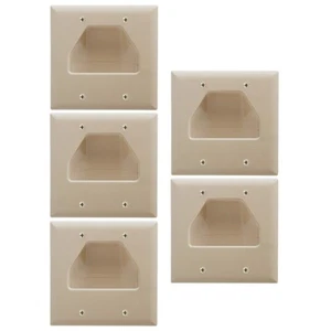 5 Pcs Recessed Wall Plate 2-Gang Low Voltage Audio Video Cable Pass Thru Ivory - Picture 1 of 3