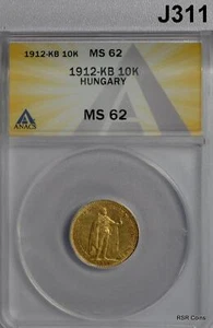 1912 KB GOLD 10 K HUNGARY ANACS CERTIFED MS62 NICE! #J311 - Picture 1 of 3