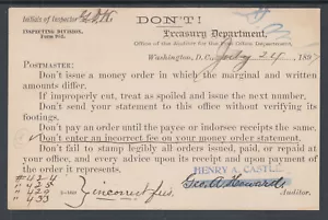 US, 1897 Treasury Department, Official Postal Card, Inspecting Division - Picture 1 of 2