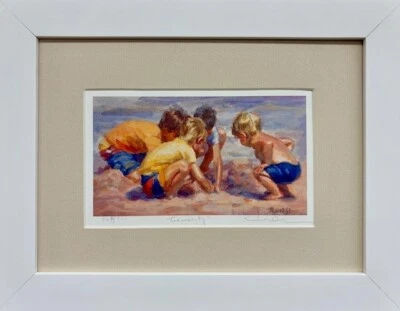 Lucelle Raad "Curiosity" Firmado a Mano Enmarcado Niños Litografía Arte Playa Nuevo Foto 1 de 4