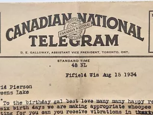1934 Canadese National Telegram Compleanno Biglietto Amore Western Union Telegraph C11 - Foto 1 di 4