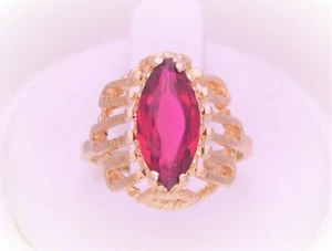 Mid Century 14k Gold Marquise Cut Ruby Solitaire Ring - Picture 1 of 12
