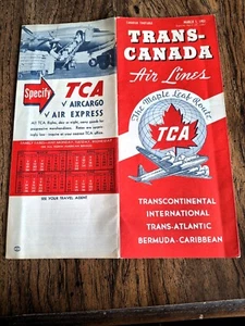 Horario de Trans Canada Airlines 1 de octubre de 1947 con mapa de ruta en el interior - Imagen 1 de 2