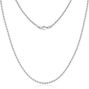 Rope Chain Necklace for Men, Silver Tone Chains for Men and Women, Stainless Ste - Picture 1 of 12