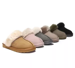 EVERAU® UGG Slippers Australian Sheepskin Wool Suede Upper Nonslip Scuff Muffin - Picture 1 of 68