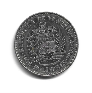 World Coins - Venezuela 2 Bolivares 1990 Coin Y# 43a.1 ; Lot-V3 - Picture 1 of 3