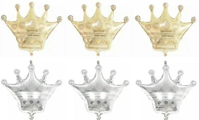 6pcs Mini Gold Silver Crown Air Fill Foil Balloon Decorations Coronation