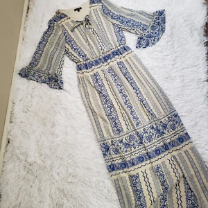 Blue Maxi Floral Print Boho Dress S Bell Sleeve Cottagecore As U Wish - Picture 1 of 17
