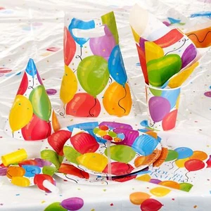 Balloon Birthday Party Paper Plates Tablecloth Napkin Paperware Disposable Sets - Picture 1 of 5