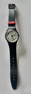 RARE Vntg 1985 Swatch Watch Black Red Original Piece 1 owner. needs battery - Picture 1 of 5