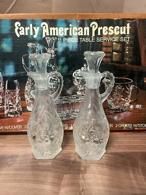 Anchor Hocking Early American Prescut Glass Cruets W/ Stoppers Replacement VTG - Image 1 of 4