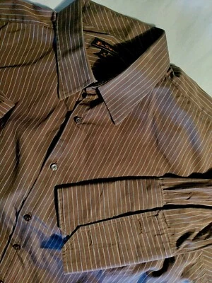 Camisa de vestir para hombre Ben Sherman de algodón manga larga marrón a rayas 18 34/35 COMO NUEVA  Foto 1 de 4