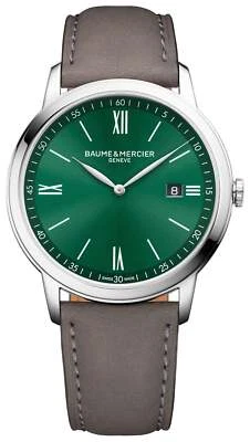 Reloj de cuarzo para hombre Baume & Mercier Classima esfera verde cuero gris fecha M0A10607 Foto 1 de 4