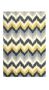 Alfombra hecha a mano Chevron Zig-Zag amarilla moderna acolchada a mano 100 % lana - Imagen 1 de 4