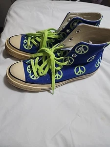 Converse Womens Chuck Taylor Peace Symbol Blue High Top Shoes Size 8 - Picture 1 of 11