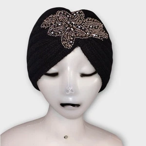 C.C. EXCLUSIVES 20s Style Black Knit Turban Jeweled Embellished Headband Womens - Picture 1 of 8