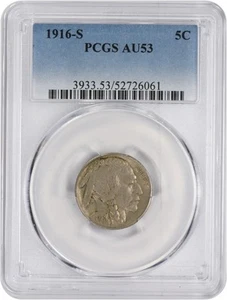 1916-S Buffalo Nickel AU53 PCGS - Picture 1 of 2