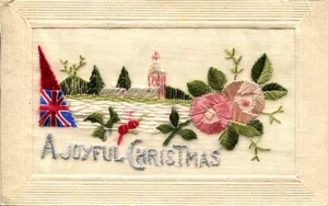 [WWI] A Joyful Christmas - Silk embroidered postcard - Bild 1 von 2