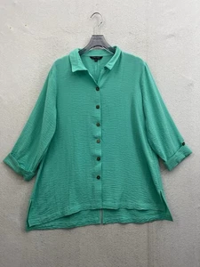 John Mark Bluse Damen klein türkis Knopfleiste Tunika Rollriegelärmel - Bild 1 von 10