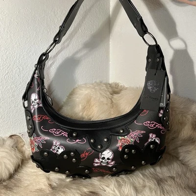 NWT Ed Hardy Studded Hobo Shoulder Bag - Skulls - Image 1 of 4