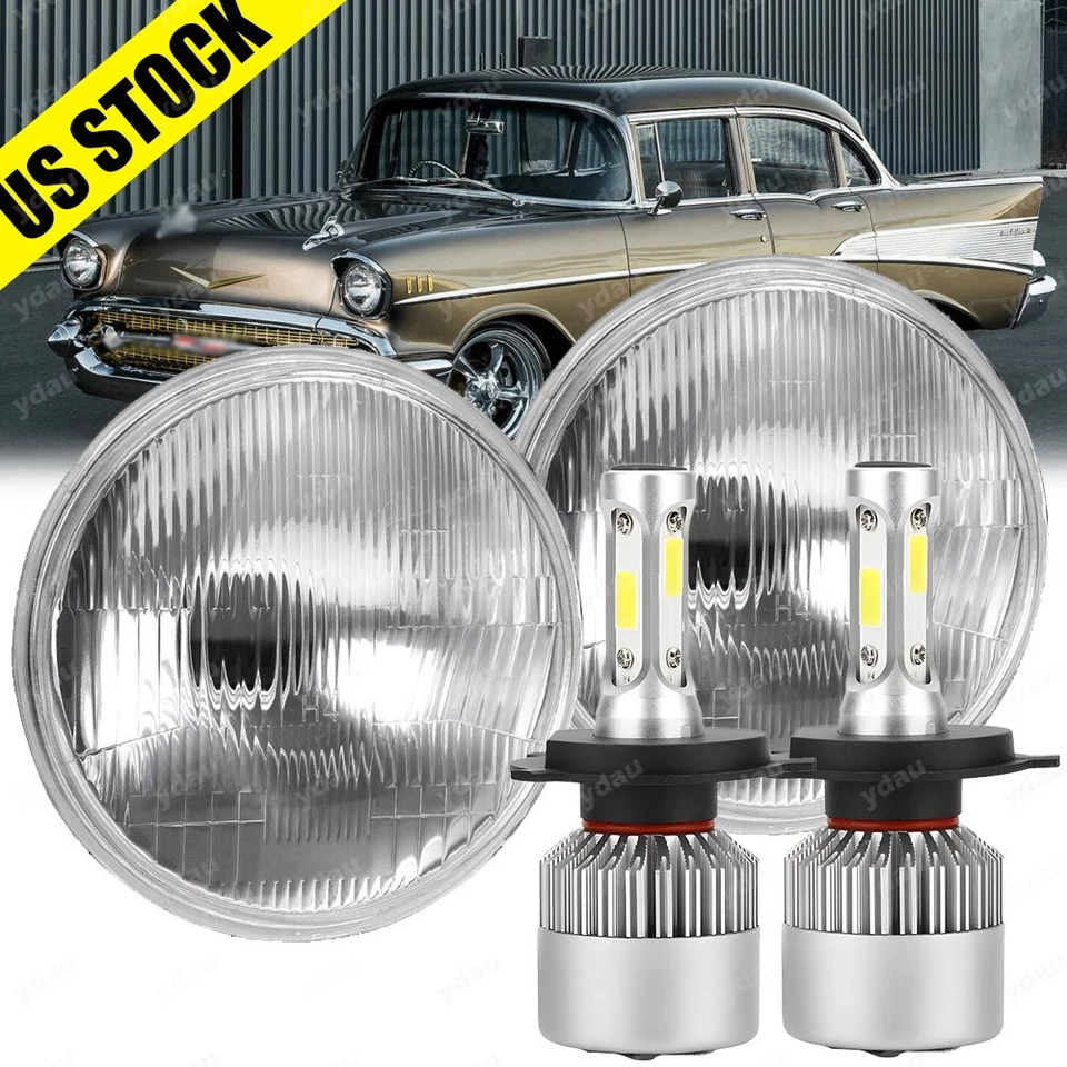 Pair FOR 1955-1957 Chevy Bel Air7" Inch Round LED Headlights Hi/Low Sealed Beam Foto 1 de 4