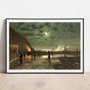 Grimshaw In Peril The Harbour Flare fine art print poster wall art WITH BORDER - Picture 1 of 9