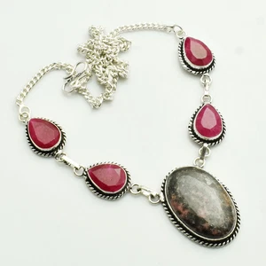 Rhodonite Simulated Ruby Gemstone Handmade Necklace Jewelry 28 Gms AN 9217 - Picture 1 of 1