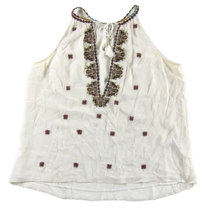 Joie 100 % Seide elfenbein blau rot bestickt ärmellos Tunika Tank Bluse Small - Bild 1 von 5