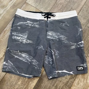 Pelagic Mens Shorts 33 Gray Deep Drop Boardshorts Fishing Print Marlin - Picture 1 of 7