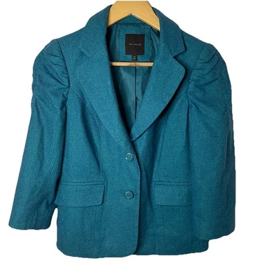 Chaqueta Blazer The Limited Mujer Azul Teal Verde Manga 3/4 Acanalada Mezcla Lana XS Foto 1 de 4