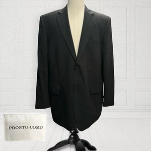 Pronto Uomo Wool Blazer Men 44R Black 2 Button Ventless Lined Jacket - Picture 1 of 20