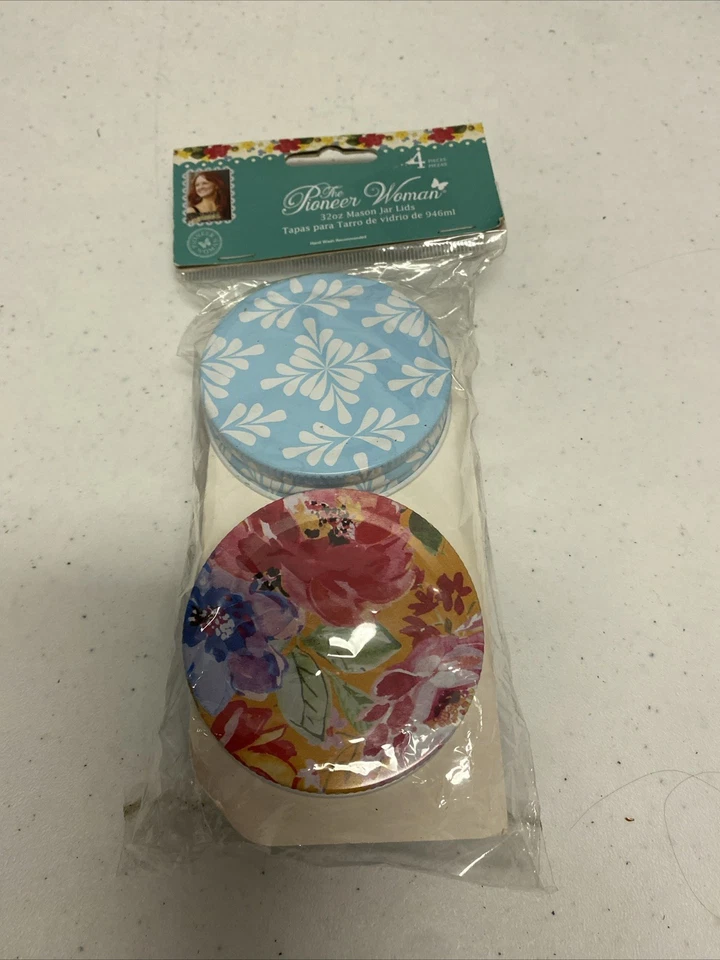 Pioneer Woman 32 Oz Mason Jar Lids Floral Decorative 4 Count