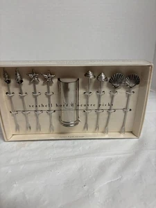 Pier 1 Seashell Cocktail Picks Hors D'Oeuvre 8 Picks &Holder Stainless Steel New - Picture 1 of 5