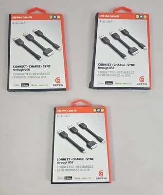 Griffin ~ Kit Mini Cable USB ~ Lote de 3 ~ Nuevo Foto 1 de 4