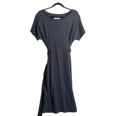 Peace Love World Black French Terry Midi Dress Tie Waist (Sz MP) - Image 1 of 4