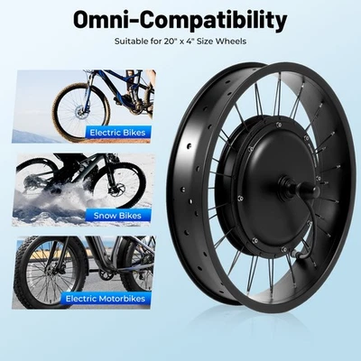48V 1000W 20" Electric E-Bike Front Wheel Bicycle Motor Conversion Kit Fat Tire! - Image 1 of 4