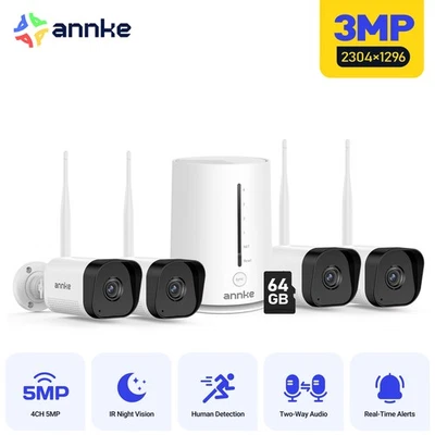 ANNKE Wireless 3MP Security Camera System Two-Way Audio 5MP 4CH NVR AI Detection - Image 1 of 4
