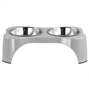 Gibson Home Bow Wow Meow 3 Piece Elevated Pet Bowl Dinner Set in Grey - Picture 1 of 7
