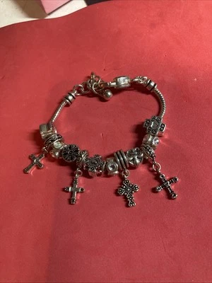 "Pulsera pulsera con dije de cruz religiosa gruesa Premier Designs 7-9"" B150" Foto 1 de 4