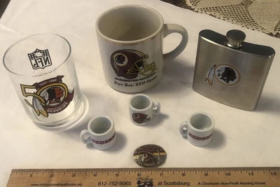 Vintage  Lot Washington Redskins Collectible Magnet,Superbowl Mug Flask,Glass - Image 1 of 4