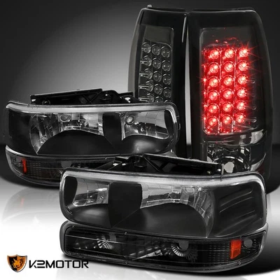 Fits 1999-2002 Chevy Silverado Black Headlights+Bumper Lamp+Smoke LED Tail Lamps Foto 1 de 4