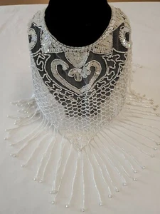 Vintage Bekleidung Original Damen schöne elfenbein Perlen Pailletten & Perlen Kragen - Bild 1 von 6